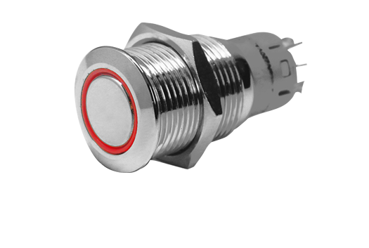 Allpa Niro Ring Led Druckschalter, (On)/Off, 24v, Bohrloch Ø22mm, Einbautiefe 40mm, Rot Led