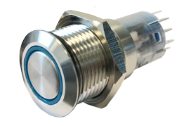 Allpa Niro Ring Led Druckschalter, (On)/Off, 24v, Bohrloch Ø16mm, Einbautiefe 36mm, Blau Led