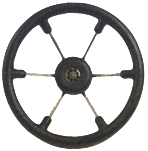 Allpa 6-Speichen Steuerrad 'Leader Tanegum' Niro Mit Schwarzem Polyurethan Griff, Ø370mm, Tiefe 100mm