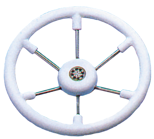 Allpa 6-Speichen Steuerrad 'Leader Tanegum' Niro Mit Weißem Polyurethan-Griff, Ø410mm, Tiefe 100mm