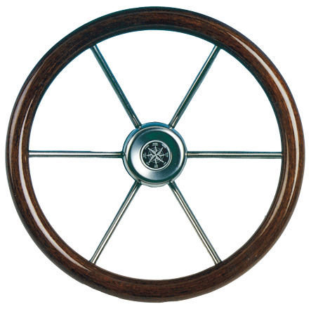 Allpa 6-Speichen Steuerrad 'Leader Wood' Niro Mit Mahagoni Griff, Ø360mm, Tiefe 100mm