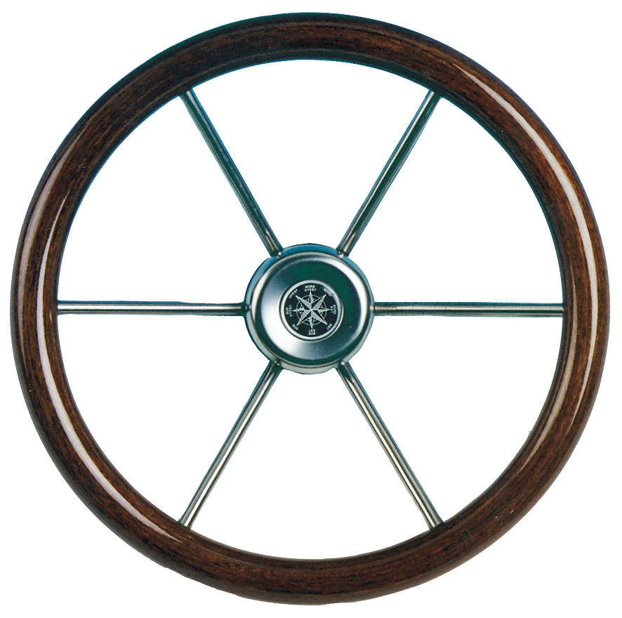 Allpa 6-Speichen Steuerrad 'Leader Wood' Niro Mit Mahagoni Griff, Ø390mm, Tiefe 100mm