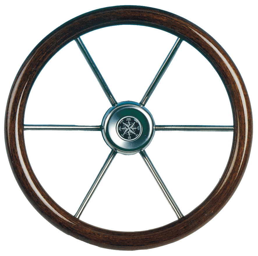 Allpa 6-Speichen Steuerrad 'Leader Wood' Niro Mit Mahagoni Griff, Ø550mm, Tiefe 100mm