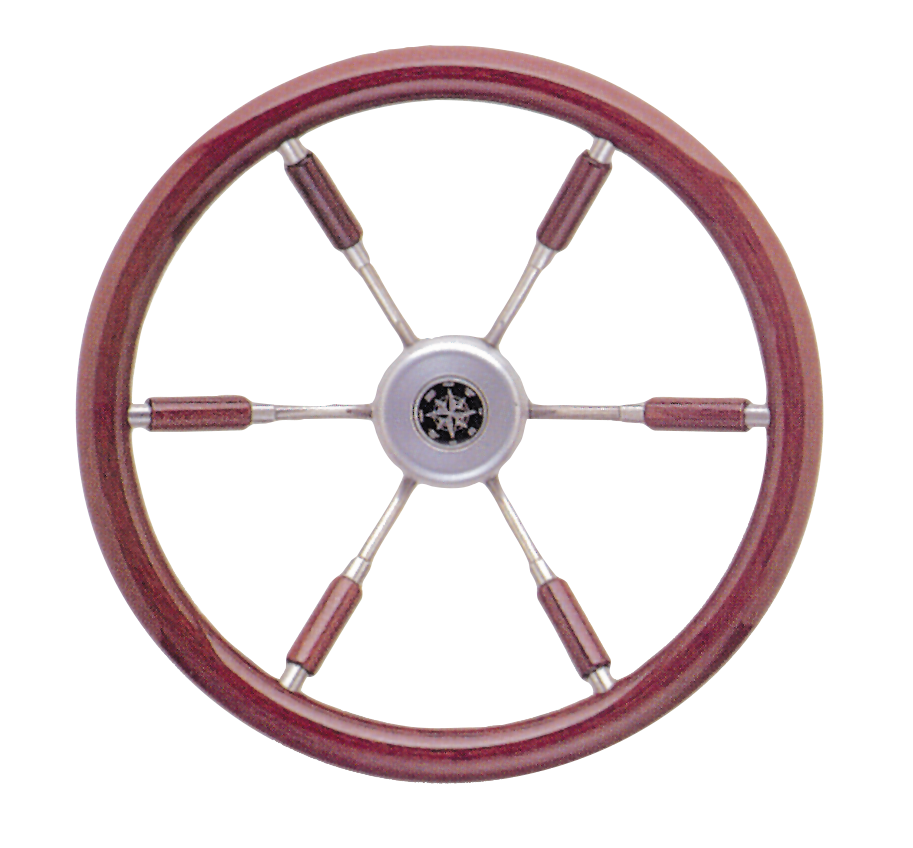 Allpa 6-Speichen Steuerrad 'Leader Prestige' Niro Mit Mahagoni Griff Und Teilweise Speichen, Ø360mm, Tiefe 100mm