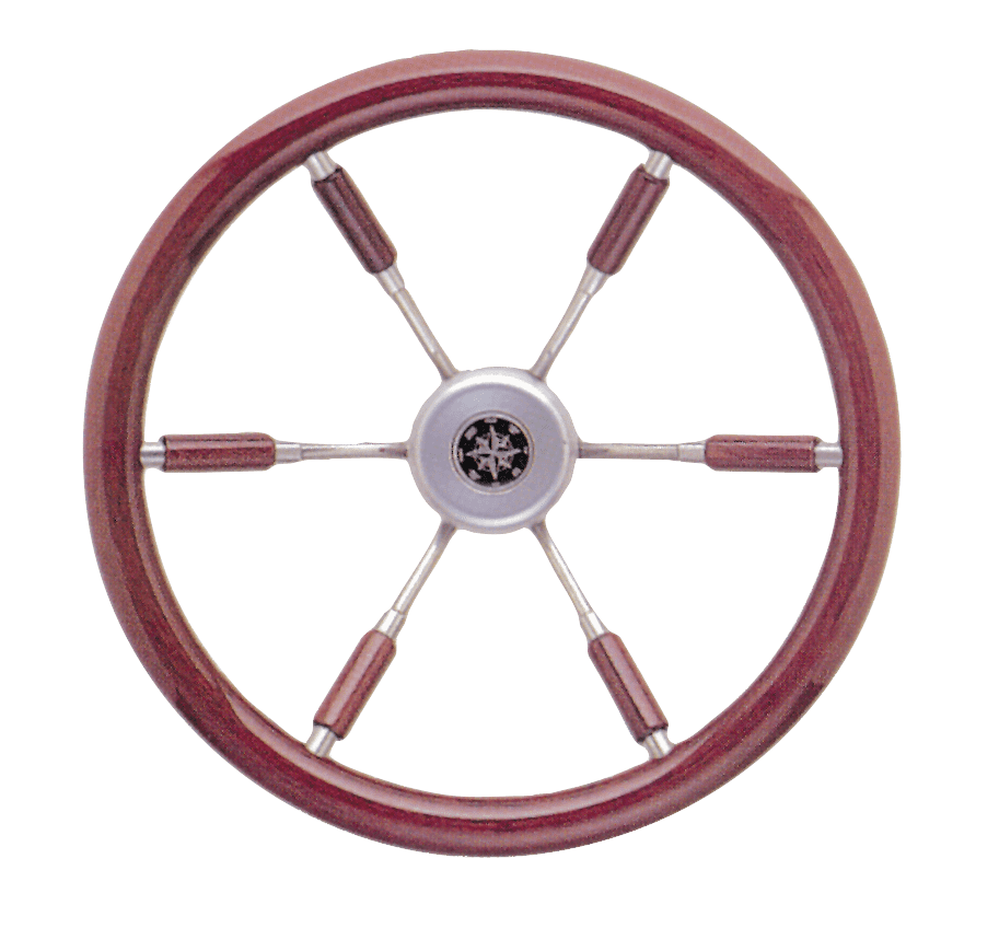 Allpa 6-Speichen Steuerrad 'Leader Prestige' Niro Mit Mahagoni Griff Und Teilweise Speichen, Ø360mm, Tiefe 100mm