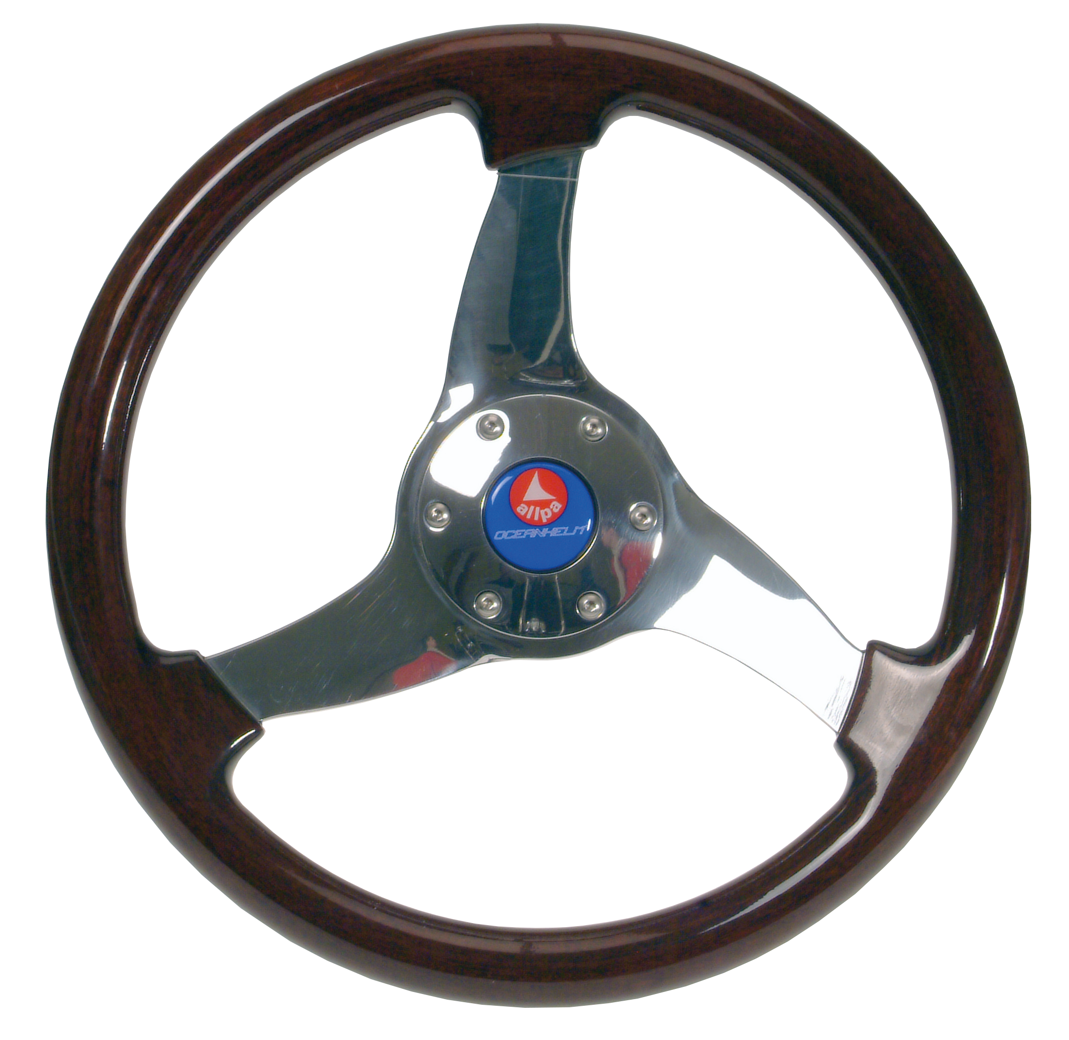 Allpa 3-Speichen Steuerrad 'Elica' Niro Mit Mahagoni Griff, Ø350mm, Tiefe 95mm