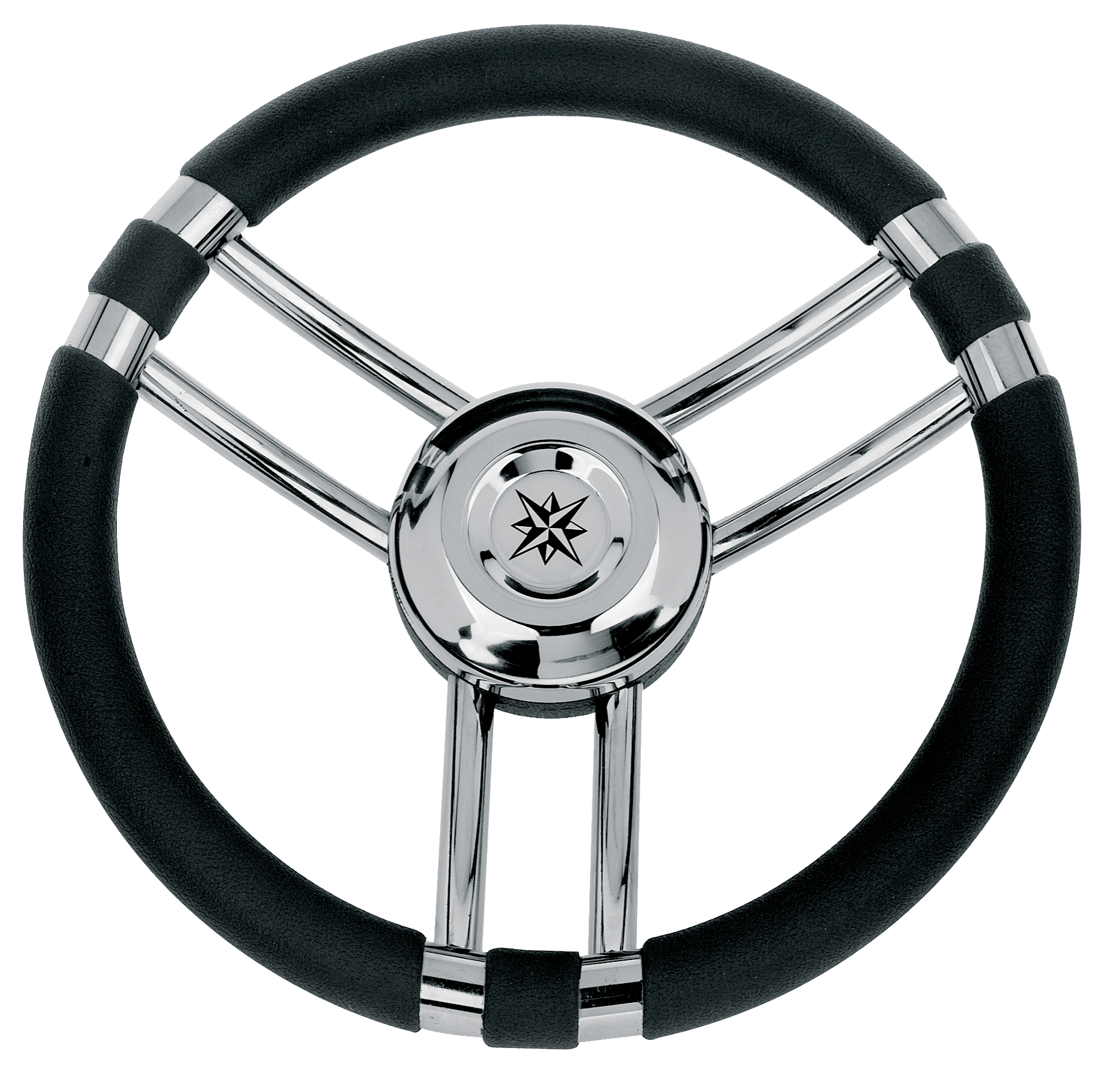 Allpa 3-Speichen Steuerrad 'Modell 22' Niro Mit Schwarzem Polyurethan Griff, Ø350mm, Tiefe 60mm