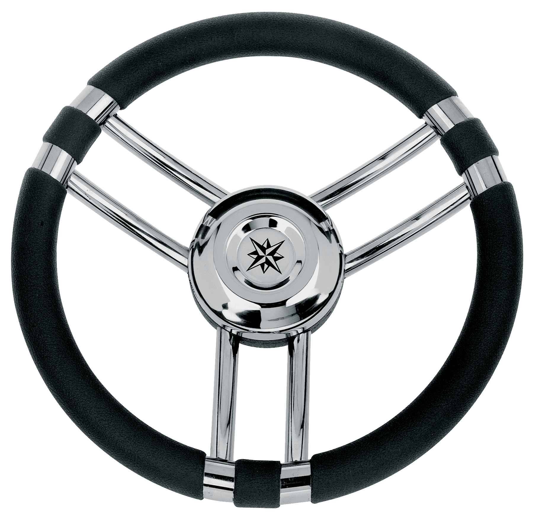 Allpa 3-Speichen Steuerrad 'Modell 22' Niro Mit Schwarzem Polyurethan Griff, Ø350mm, Tiefe 60mm