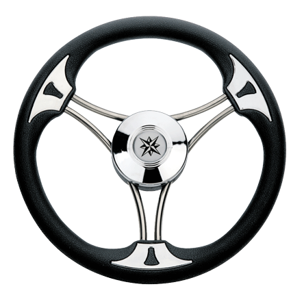 Allpa 3-Speichen Steuerrad 'Modell 23' Niro Mit Schwarzem Vinyl Griff, Ø350mm, Tiefe 60mm