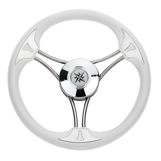 Allpa 3-Speichen Steuerrad 'Modell 23' Niro Mit Weißem Vinyl Griff, Ø350mm, Tiefe 60mm
