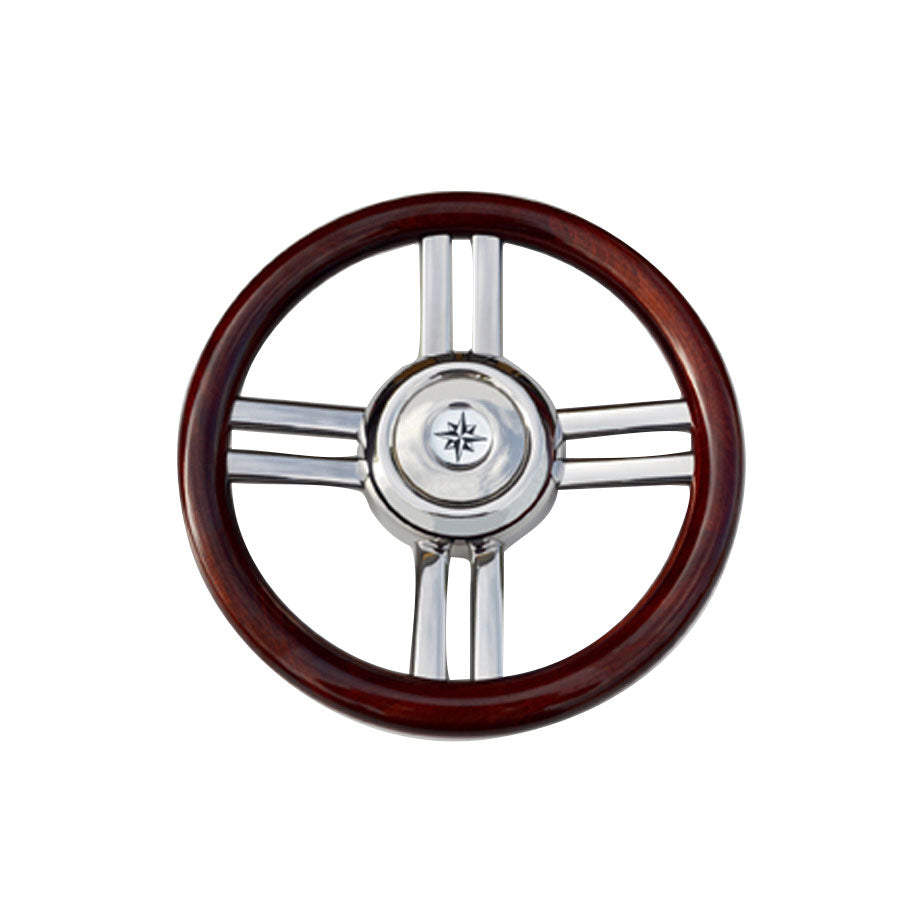Allpa 4-Speichen Steuerrad 'Modell 25b' Niro Mit Holzgriff, Ø350mm, Tiefe 60mm