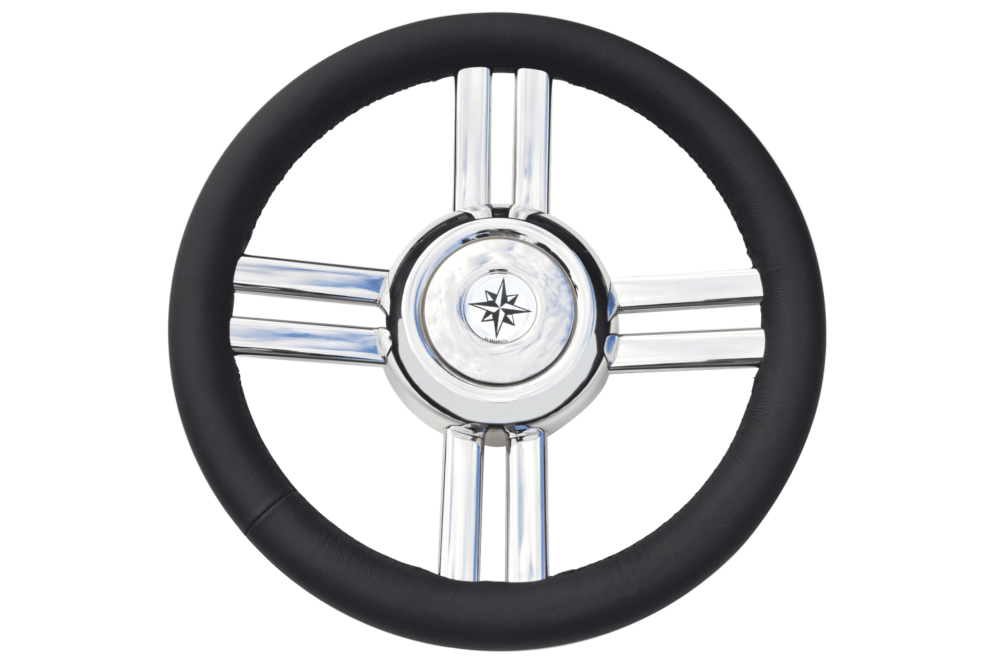 Allpa 4-Speichen Steuerrad 'Modell 25b' Niro Mit Schwarzem Polyurethan Griff, Ø350mm, Tiefe 60mm