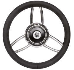 Allpa 3-Speichen Steuerrad "Type 27b" Niro Mit Schwarzem Vinylgriff, Ø350mm, Tiefe 60mm