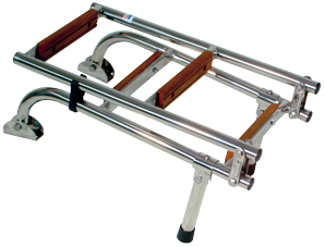 Allpa Niro Badeleiter, 1+2-Mit Teakholz-Stufen, Abm. Ausgeklappt 200x600mm, Rohr Ø22mm