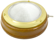 Allpa Messing Kajütlampe Mit Geriffelter Linse Modell 4", Teakholz-Basis, 12v/15w, Mit Schalter