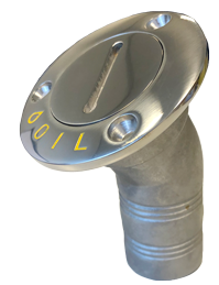 Allpa Niro Deckeinfüllstütze 'Oil', Schlauchanschluss Ø38mm, Flansch Ø76mm, 30° Modell