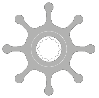 CEF Impeller Neopren 65 mm, 8 Flügel, inkl. Dichtung und Gummiplättchen, Nanni, Volvo-Penta