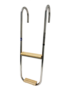 Allpa Niro Badeleiter 3-Stufen Festmontierter Spiegelstütze; Teak Holzene Stufen