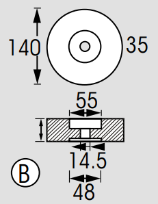 PLASTIMO Zinknode für Heckspiegel Ø140 mm, 3,4 Kg
