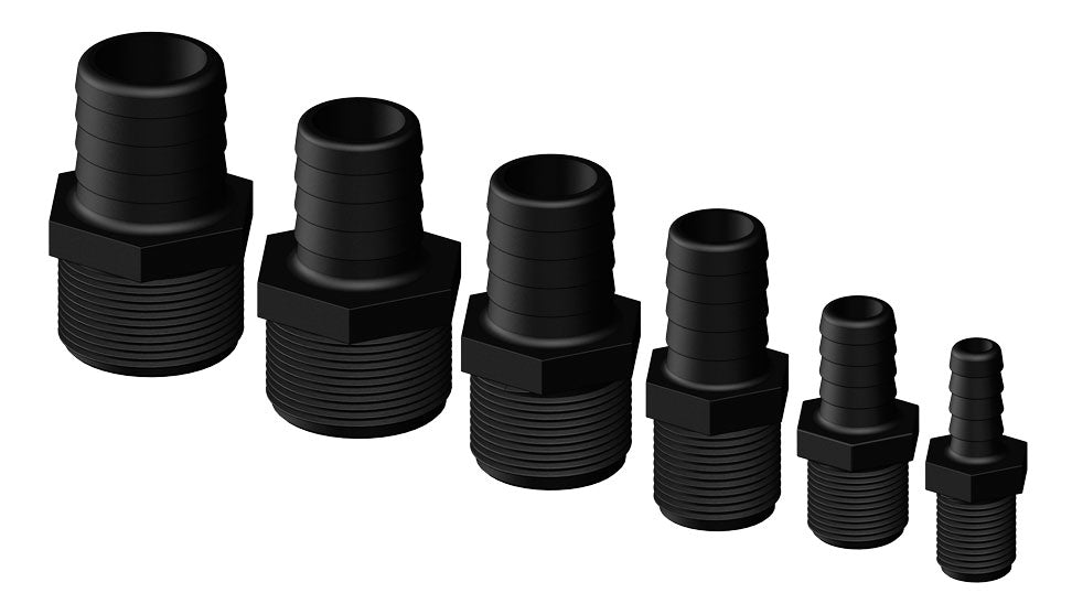 Allpa Kunststoff Schlauchtülle, Gerade, Ø3/4"X19mm, Mit Außengewinde, Schwarz