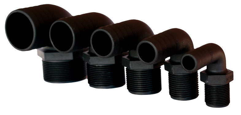 Allpa Kunststoff Schlauchtülle, Rechtwinklig, Ø3/4"X19mm, Mit Außengewinde, Schwarz