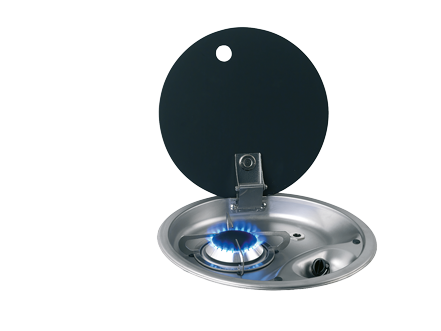 Allpa Gaskocher Rund Mit 1 Brenner Komplett Mit Gehärtetem Rauchglas-Deckel, Ø340x80mm