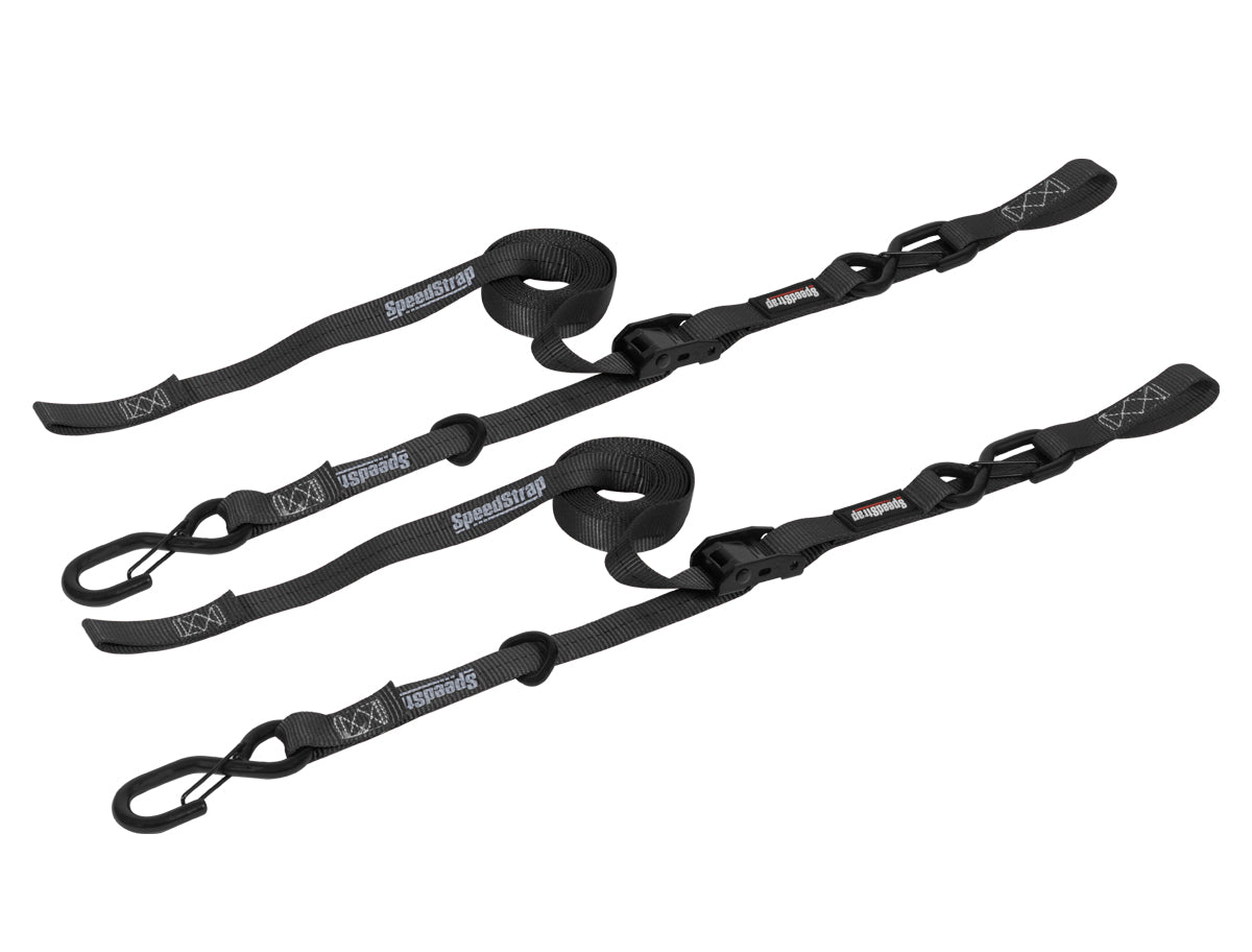 Speedstrap 25mm Cam-Lock Spannband mit S-Haken und Soft-Schlaufe (2er- Pack) - Schwarz