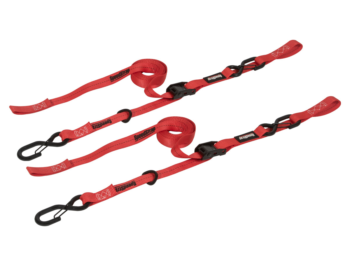 Speedstrap 25mm Cam-Lock Spannband mit S-Haken und Soft-Schlaufe (2er- Pack) - Rot