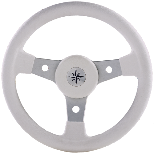 Allpa 3-Speichen Steuerrad 'Delfino' Silber Aluminium Mit Weißem Vinyl Griff, Ø310mm, Tiefe 95mm