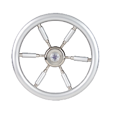 Allpa 6-Speichen Steuerrad 'Leader Silver' Niro Mit Silber Look, Ø370mm, Tiefe 100mm