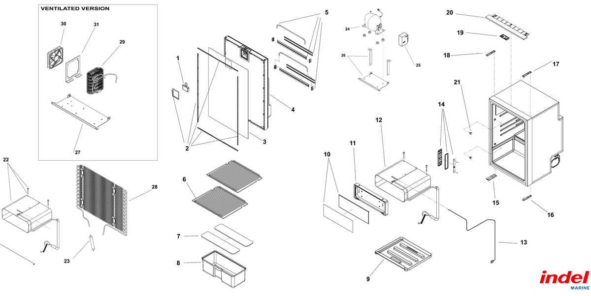 Isotherm F115 Elegance Freeline 115 Liter Kühlschrank 12/24V mit Kältespeicher und ECO Modus Ersatzteilliste