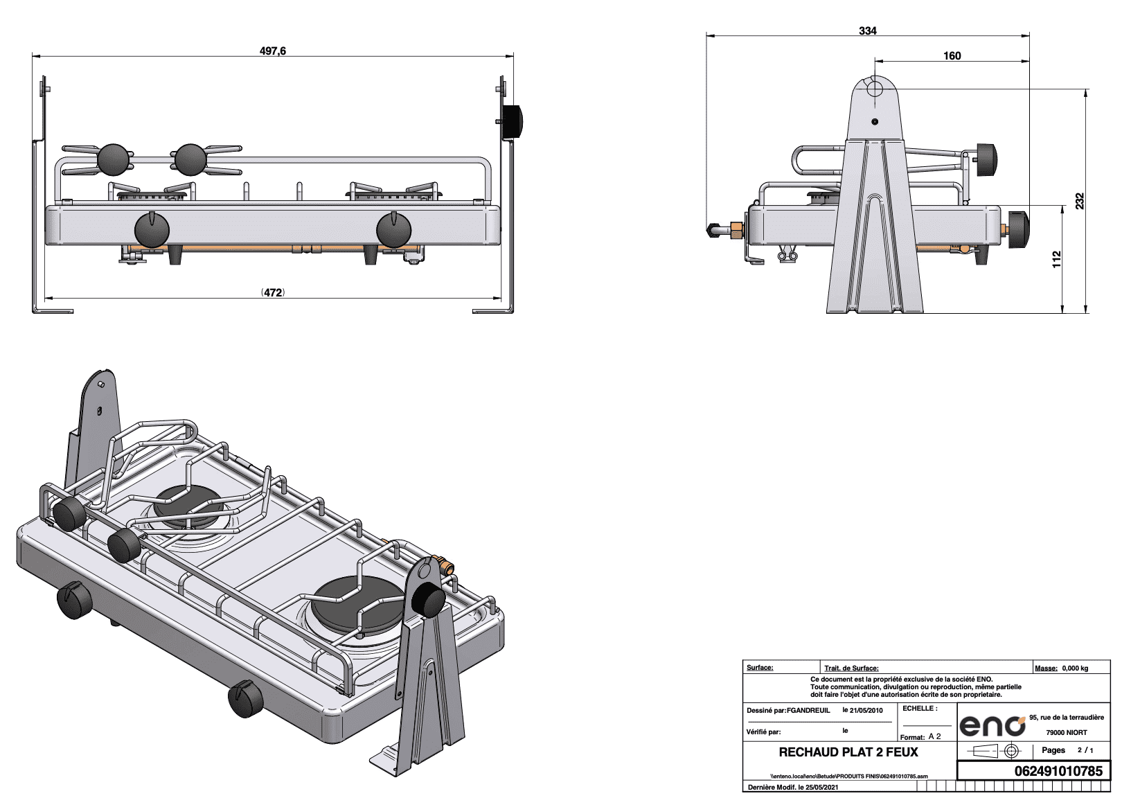 Eno XTREM 2-flammiger Aufbaukocher mit Halbkardanik