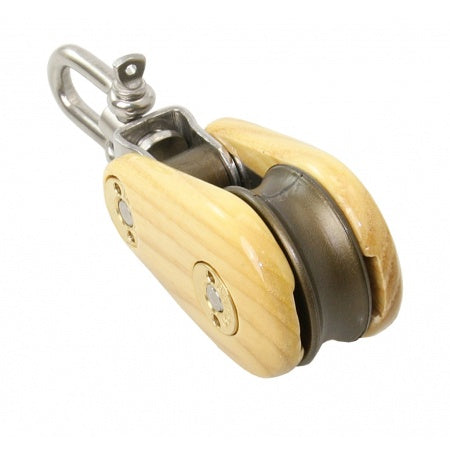 BARTON Einfachblock kugelgelagert Holz 30x12 - 45x14 mm, Seil 8-10mm, Schäkel