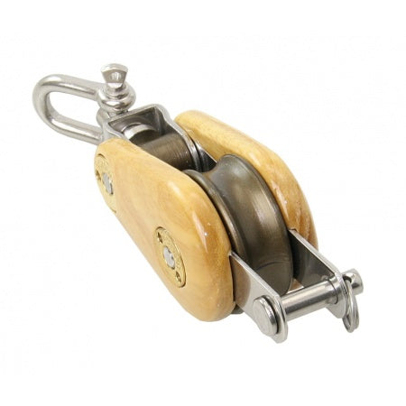 BARTON Einfachblock kugelgelagert Holz 30x12-45x14mm, Seil 8-10mm, Schäkel, Unterbügel