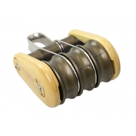 BARTON Dreifachblock kugelgelagert Holz 30x12 - 45x14 mm Seil 8-10 mm Auge