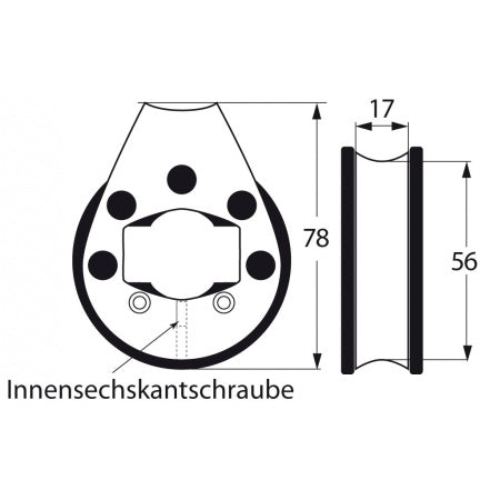 Barton Relingsblock für Reling mit 25 mm Ø, Kugellager, Umlenkrolle für Rollfock
