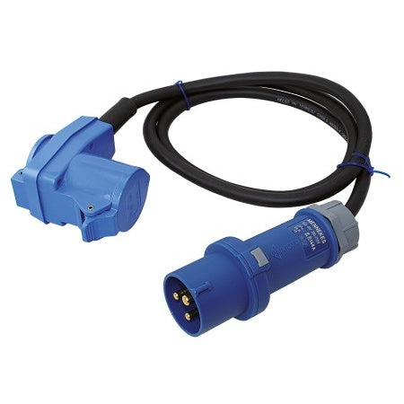 CEE Adapterkabel 230V 3-polig mit Stecker und Winkelkupplung + Schuko, 1,5m