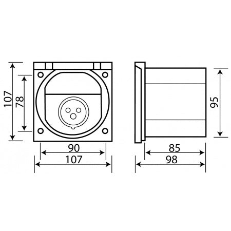 CEE Einbau-Wandstecker, mit Klappe 230V 3-polig