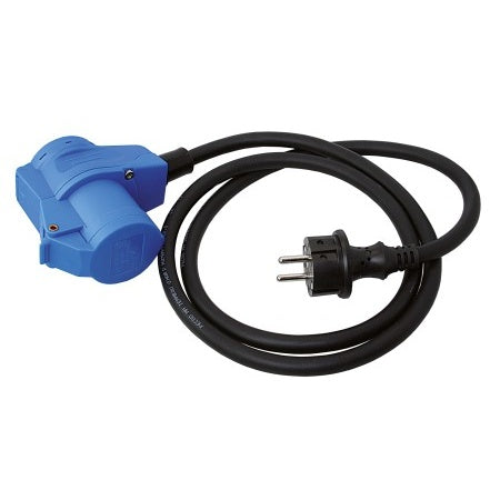 CEE Adapterkabel 230V 3-polig, Winkelkupplung+Schuko zu Schuko-Stecker 1,5m