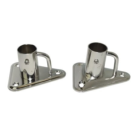 Relingfuß Edelstahl, 25 mm Ø, , gerade oder mit 6° Winkel, standard oder durchgebolzt durch die Relingstütze
