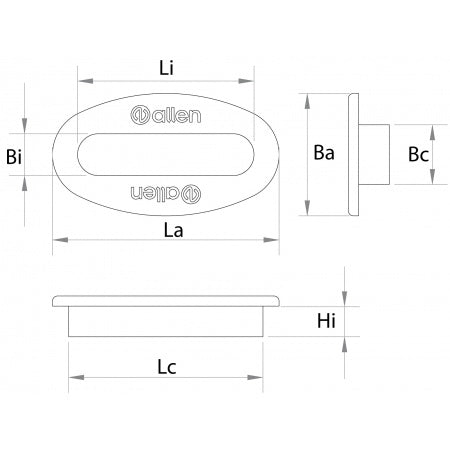 ALLEN Decksdurchführung, oval Alu Auge 34x8mm schwarz