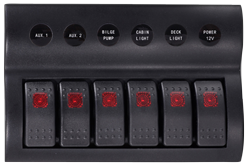 Allpa Kunststoff Schalttafel, 12v, 6-Schalter & Led-Indikator, Auto Fuse, Abm. 183x120mm, Wasserdicht, 2x5a, 2x10a, 2x15a Sicherungen