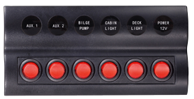 Allpa Kunststoff Schalttafel, 12v, 6-Schalter & Led-Indikator, Auto Fuse, Abm. 183x90mm, Wasserdicht, 2x5a, 2x10a, 2x15a Sicherungen