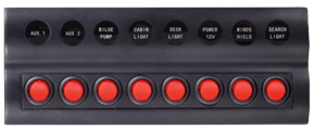 Allpa Kunststoff Schalttafel, 12v, 8-Schalter & Led-Indikator, Auto Fuse, Abm. 235x90mm, Wasserdicht, 2x5a, 3x10a, 3x15a Sicherungen