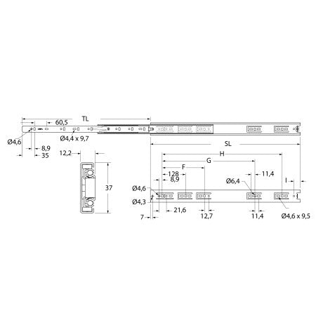 LAMP Teleskopschiene Vollauszug ESR-3813-8 A2 200-600mm Paar