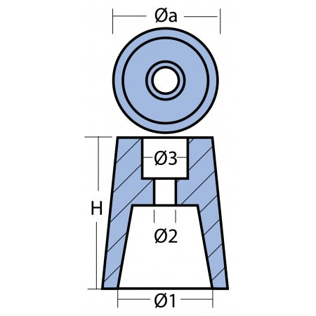 Wellenanode konisch, Zink für 22-50 mm Welle