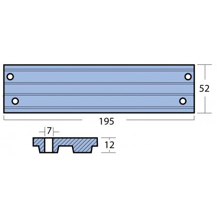 Plattenanode Aluminium 195x52x12mm für Mercury 40PS bis Verado 135/150/175