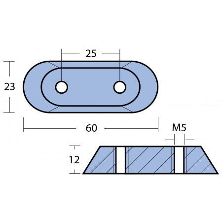 Stabanode Aluminium 60x23x12mm für Johnson/Evinrude 2-150PS Spiegelbeschlag