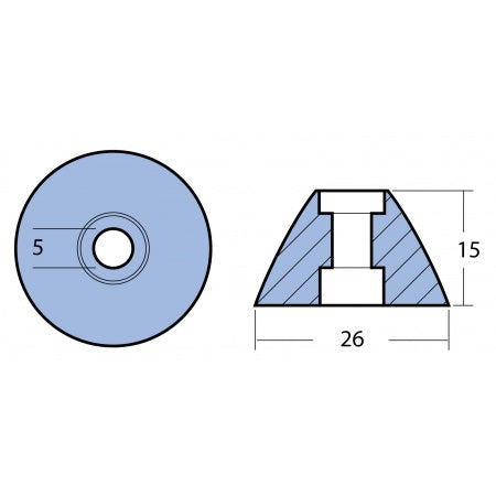Propelleranode, Mutter Zink 26mm, Bohrung 5mm für Sleipner Seitenstrahlruder