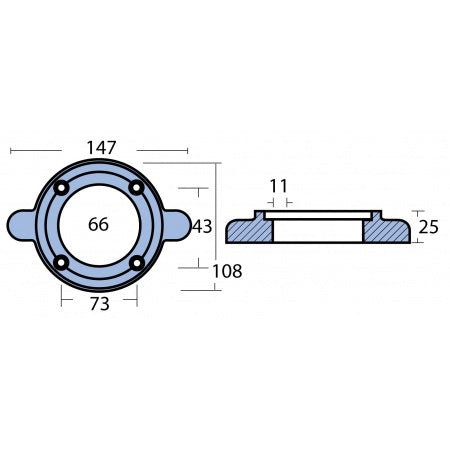 Ringanode Zink für Yanmar Saildrive 20/25/30/31/40/50/60